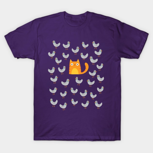 Cat Among the Pigeons T-Shirt by DinoMike